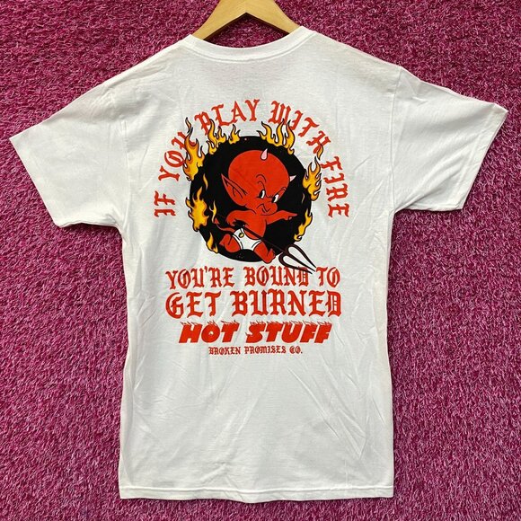Broken Promises x Hot Stuff Get Burned White T-Shirt Small - Picture 1 of 5
